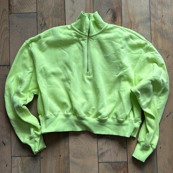 Lk NEW Nike Phoenix fleece crop sweatshirt lime green highlighter yellow sz LG - Picture 4 of 9